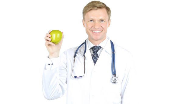 importance of health. doctor Shows Green Apple - Φωτογραφία, εικόνα