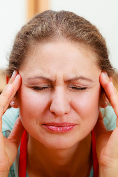 Woman suffering from headache migraine pain. - Fotoğraf, Görsel