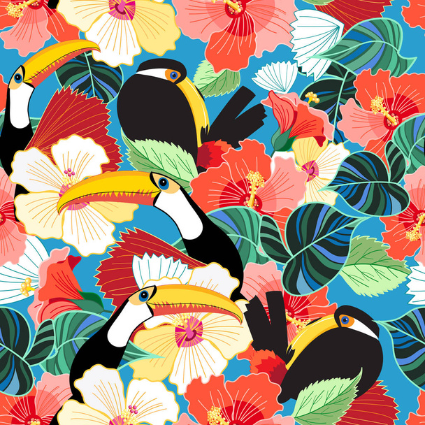 Bright tropical seamless pattern of toucans - Vettoriali, immagini