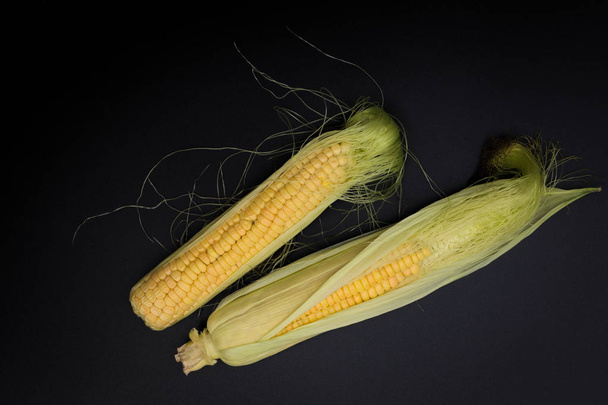 Gerçek hasat organik mısır kabuğu siyah arka plan üzerine içinde - Fotoğraf, Görsel