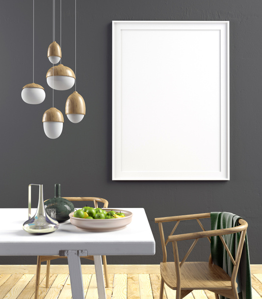 Vysmívat se plakát v interiéru s jídelní částí. moderní obývací pokoj  - Fotografie, Obrázek
