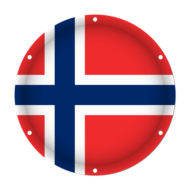 vida delikleri ile Norveç'in yuvarlak metalik bayrak - Vektör, Görsel