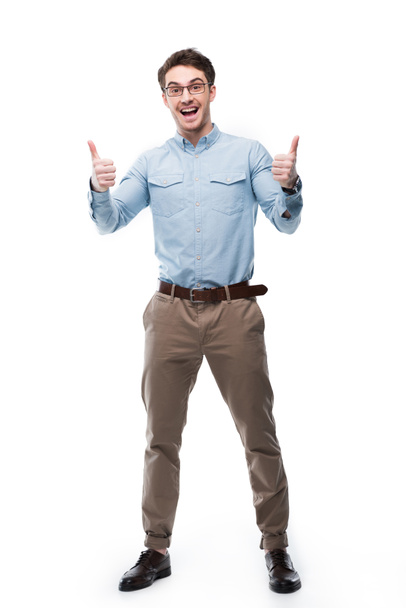 man showing thumbs up - 写真・画像