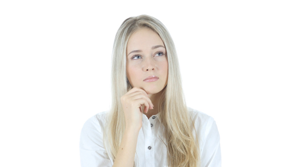 Thinking, Portrait of Pensive Woman, White Background - Фото, зображення