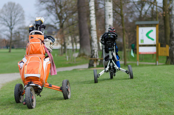 Golf-Handwagen auf dem Grün - Foto, Bild