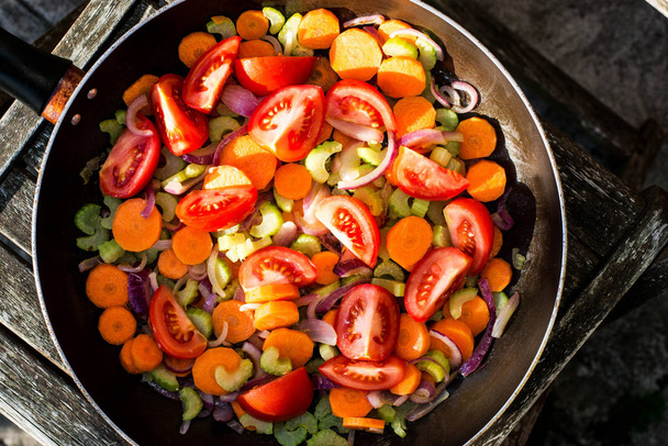 Frying a Pan Full of Fresh Vegetables  - Photo, Image