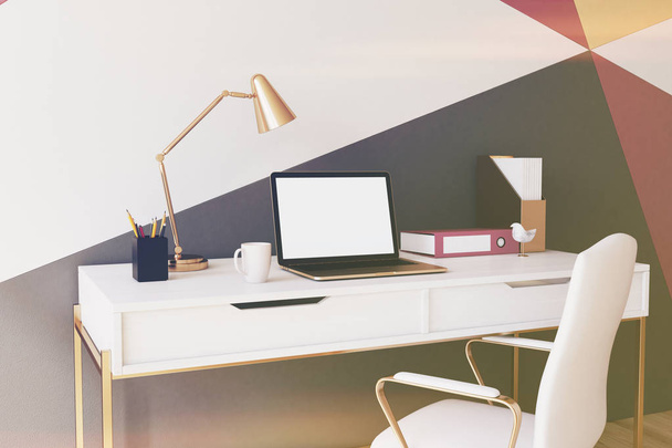 Colorful white home office closeup toned - Φωτογραφία, εικόνα