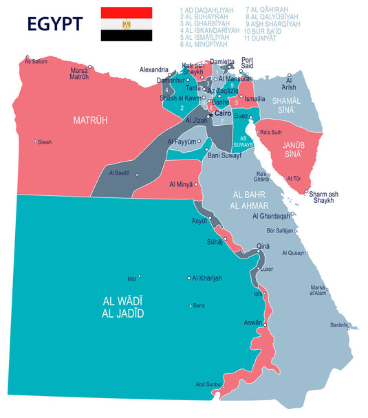 Egito - ilustração de mapa e bandeira
 - Vetor, Imagem