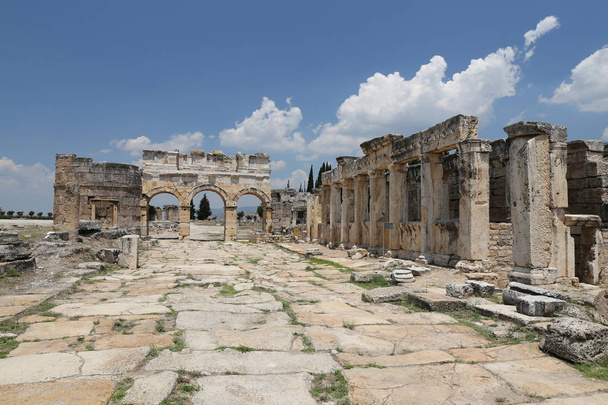 Frontinus Gate and Street in Hierapolis Ancient City, Turkey - 写真・画像
