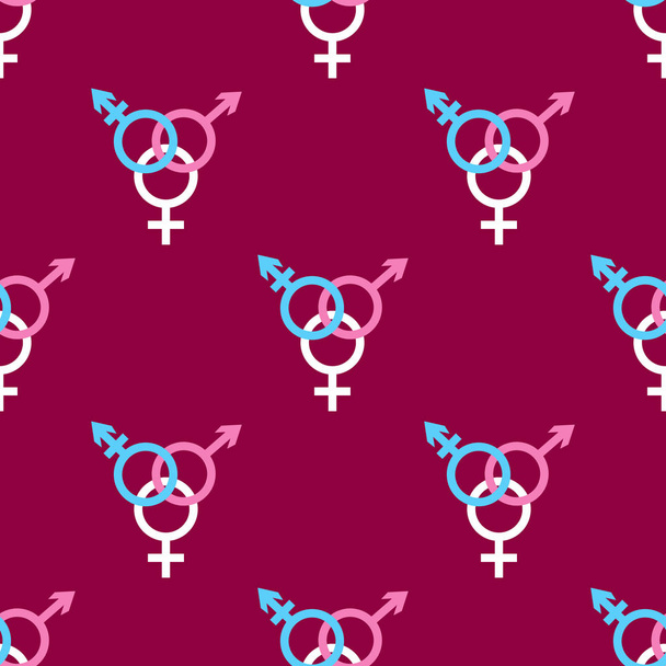 Χωρίς ραφή πρότυπο με trans φύλο συνδεθείτε σε σκούρο ροζ φόντο. Εικονογράφηση διάνυσμα - Διάνυσμα, εικόνα