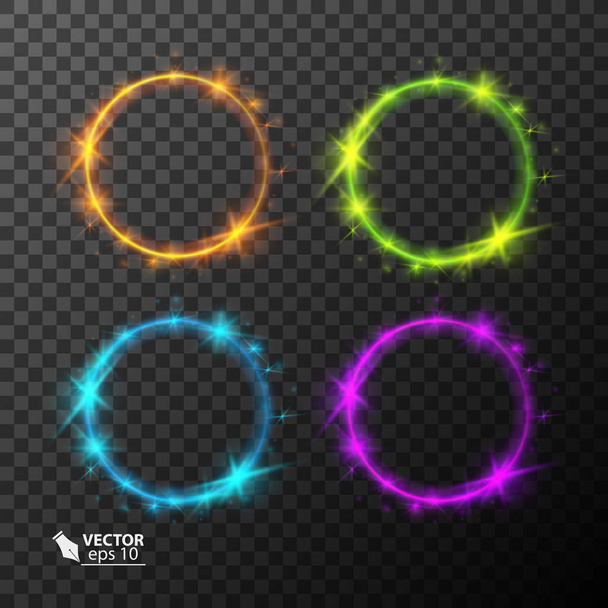 Set of neon circles, different colors. - Vector, Image