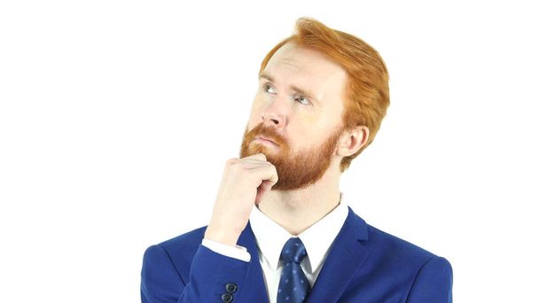 Thinking Pensive Red Hair Beard Businessman - Foto, immagini