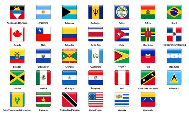 アメリカ大陸のすべての国の国旗 - ベクター画像