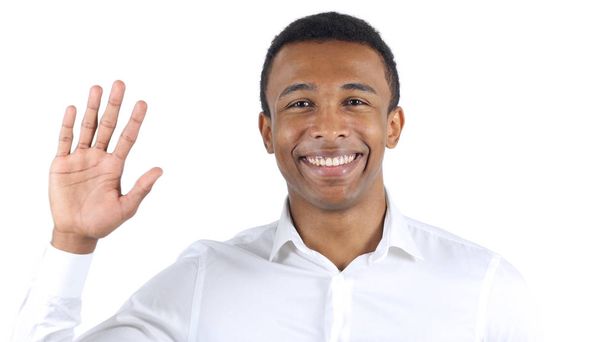 こんにちはジェスチャでは、黒人男性は、手を振って - 写真・画像