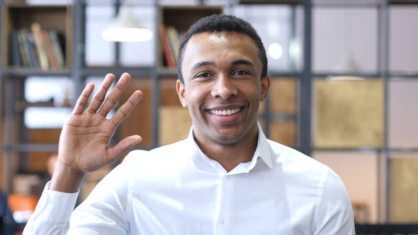 Hello by Black Man, Waving Hand in Office - Фото, зображення