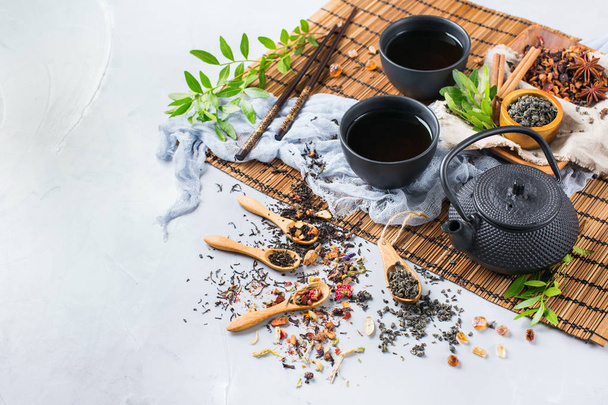 Selection of japanese chinese herbal masala tea teapot - Photo, Image