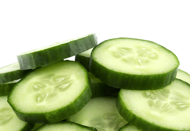 Fresh cucumber slices isolated on white background. - Photo, Image