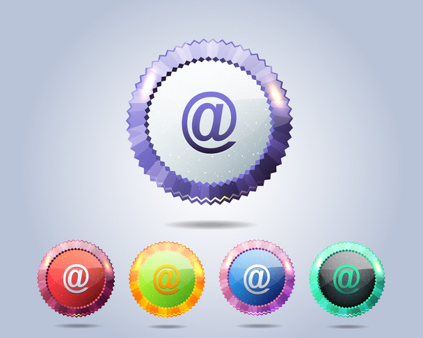 Vector Glossy Serrated At Sign Icon Button and multicolored - Vector, imagen