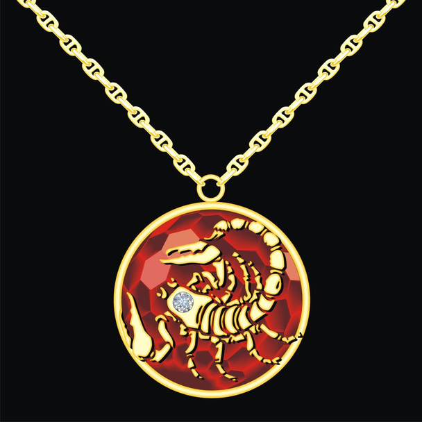 Ruby medallion on a chain with a scorpion - Vector, Image