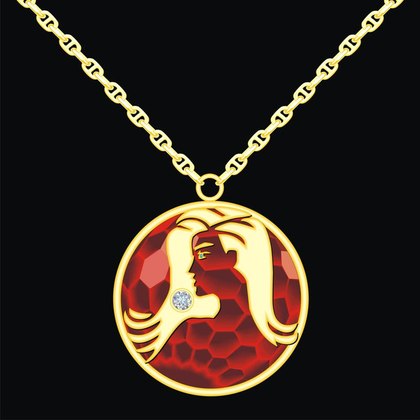 Ruby medailon na řetízku s panna - Vektor, obrázek