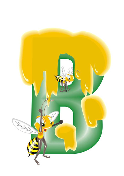 Bees with honey on the letters B - Vector, Image