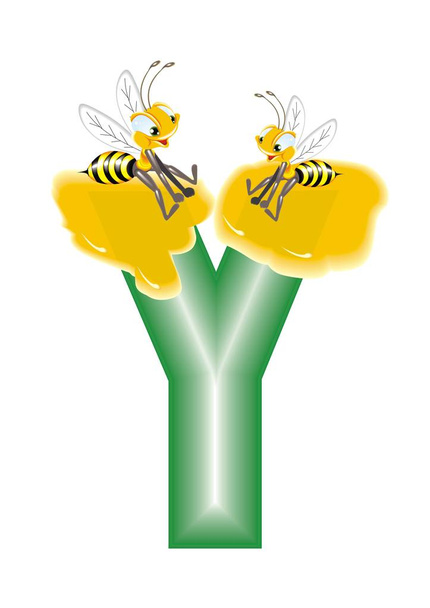 Bees with honey on the letters Y - Vector, Image