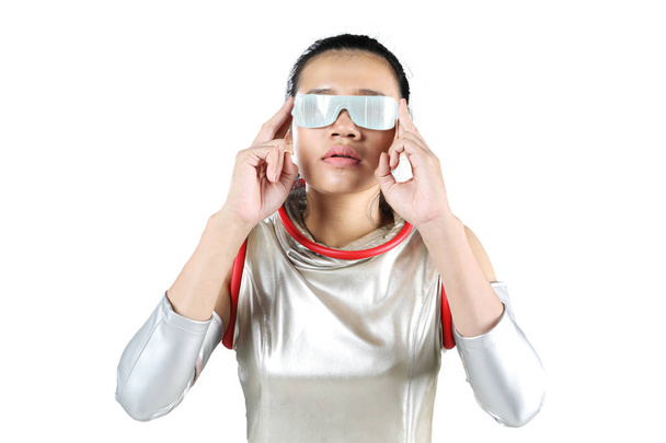 Young woman using futuristic glasses - Φωτογραφία, εικόνα