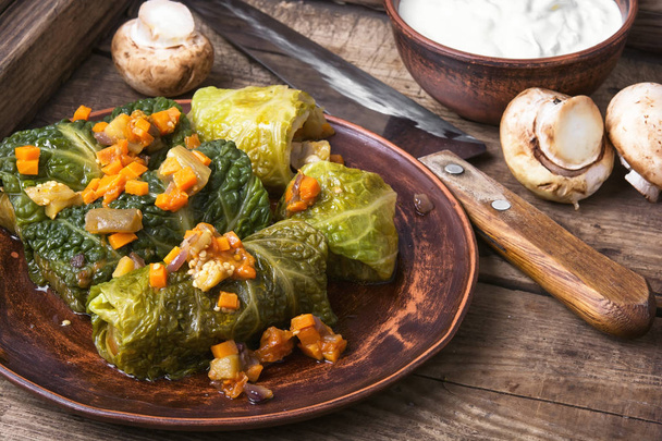 Vegetarian cabbage rolls on plate - Photo, Image
