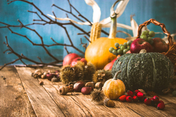 Autumn background with fruit - Фото, зображення