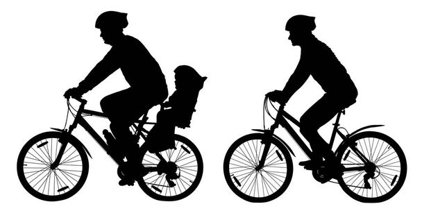 Силуэт семьи на горных велосипедах, набор векторных иллюстраций
 - Вектор,изображение