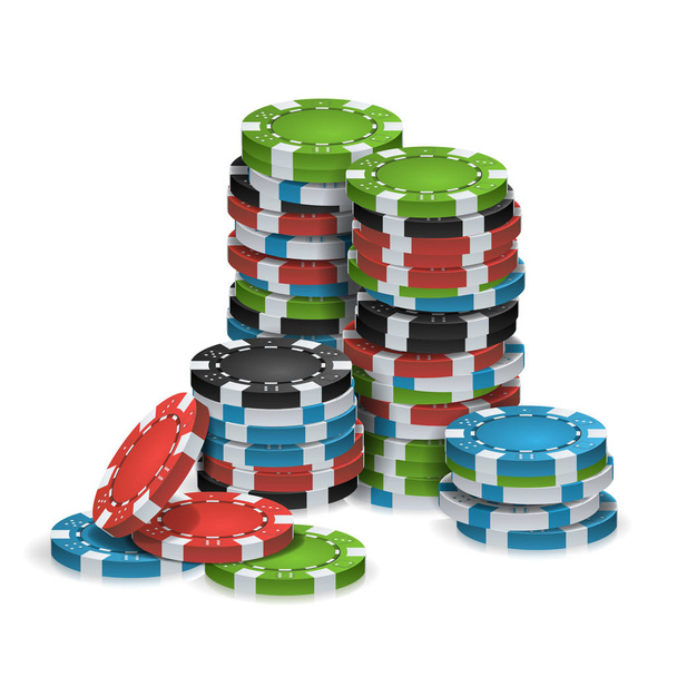 Casino Chips empile un vecteur isolé. Réaliste. Illustration de jetons de casino blancs, rouges, noirs, bleus, verts
. - Vecteur, image