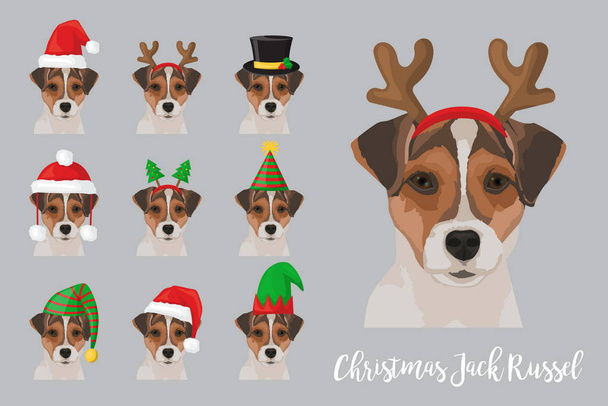 Christmas festive jack russel dog wearing celebration hats - Vector, Image