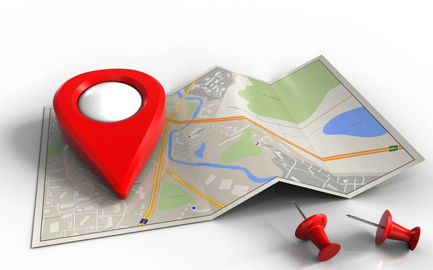 Mapa s bodem ikonu a červené kolíky - Fotografie, Obrázek