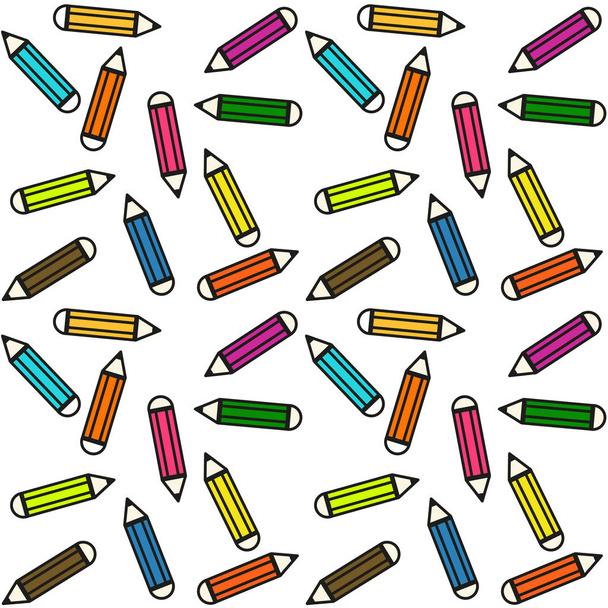 カラフルな鉛筆で白いバックのクレヨンのシームレス パターン - ベクター画像