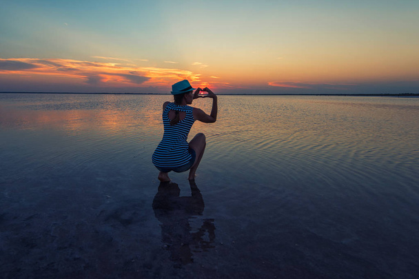 Beauty sunset on salty lake - Photo, Image