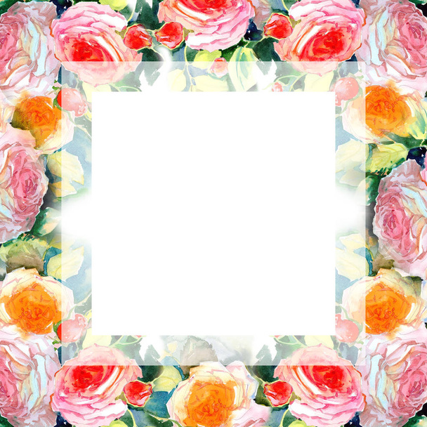 Wildflower roses flower frame in a watercolor style. - Photo, Image