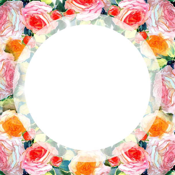 Wildflower rozen bloeien frame in een aquarel stijl. - Foto, afbeelding