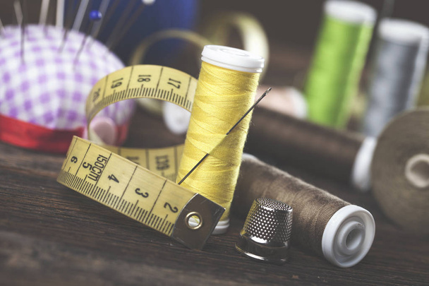 Sewing instruments, threads, needles, bobbins and materials. - Photo, Image