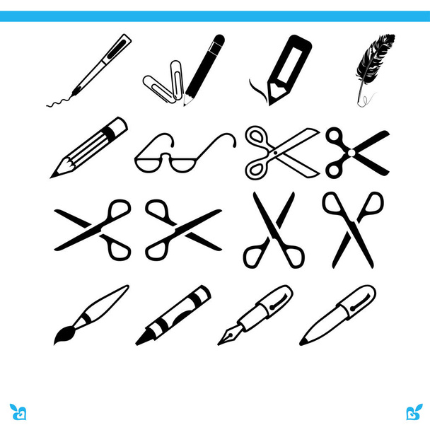 scissors, pens and pencils icons - Vector, Image