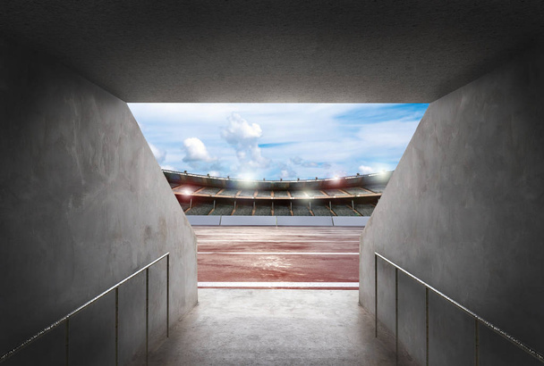 Tunnel im Stadion mit Laufbahn - Foto, Bild