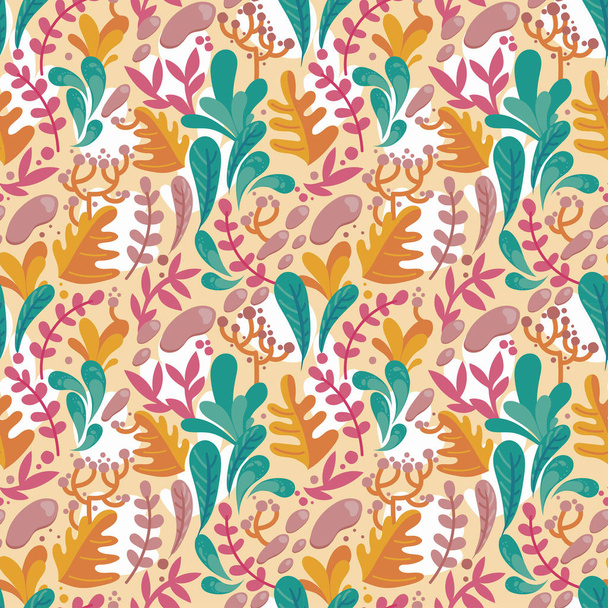 seamless pattern with colorful fantastic leaves in flat style - Vector, Imagen