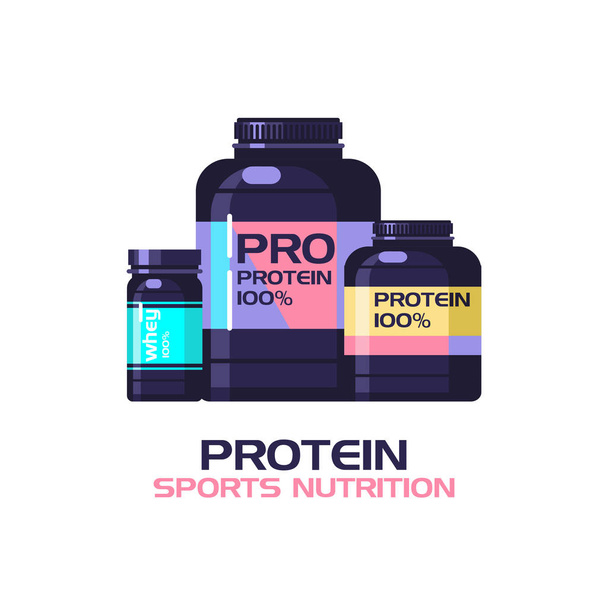 Proteiny, sportovní výživa. Vektorové ilustrace izolované na bílém pozadí. - Vektor, obrázek