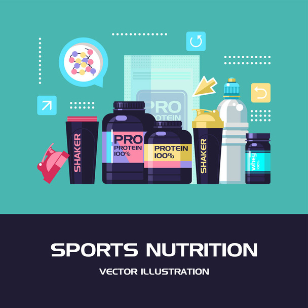 Nutrición deportiva. Ilustración vectorial. Conjunto de elementos de diseño
. - Vector, imagen