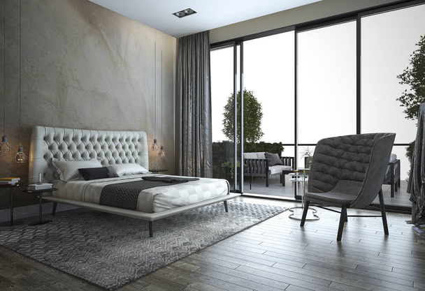 3d rendering soppalco camera da letto moderna vicino alla finestra
 - Foto, immagini