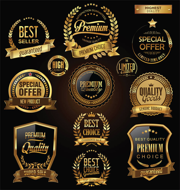Luxury badges and labels with laurel wreath golden collection - Вектор, зображення
