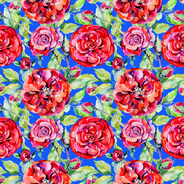 Wildflower rose flower pattern in a watercolor style. - Foto, imagen