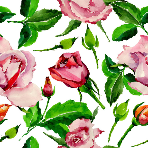 Wildblume Rosenblütenmuster im Aquarell-Stil. - Foto, Bild
