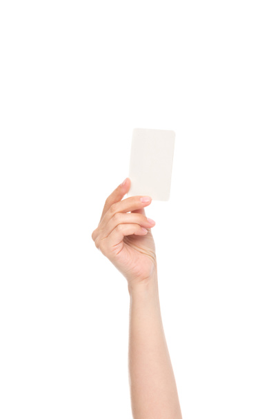Mano sosteniendo tarjeta en blanco
 - Foto, imagen