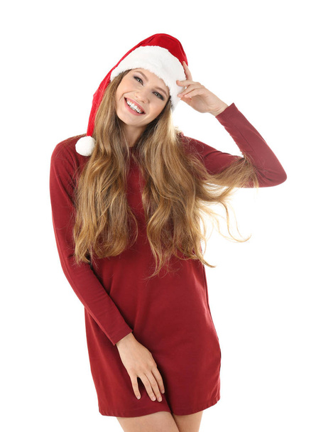 young lady in Christmas hat  - Photo, Image