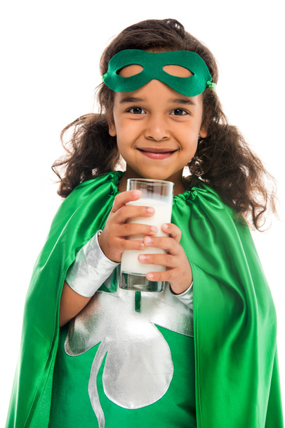 superhero girl with glass of milk - Photo, Image